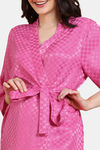 Zivame Checkered Sheen Woven Robe - Pink Yarrow — thumbnail 5
